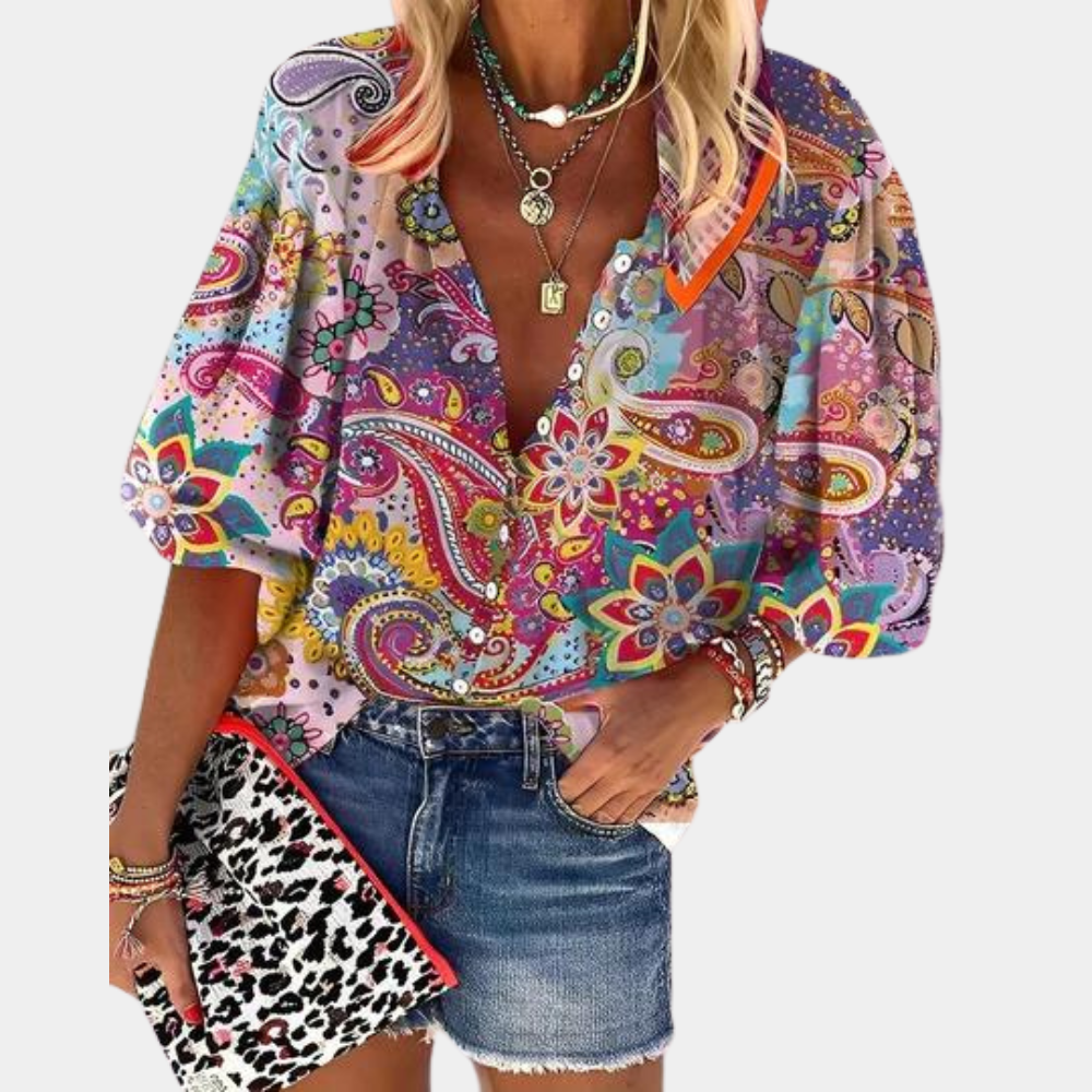 Liliana - Elegancka bluzka damska ze stylowym nadrukiem Paisley