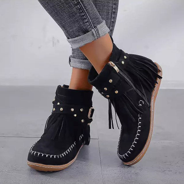Liliana - Stylowe ciepłe buty retro z frędzlami
