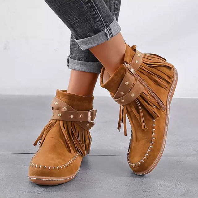 Liliana - Stylowe ciepłe buty retro z frędzlami