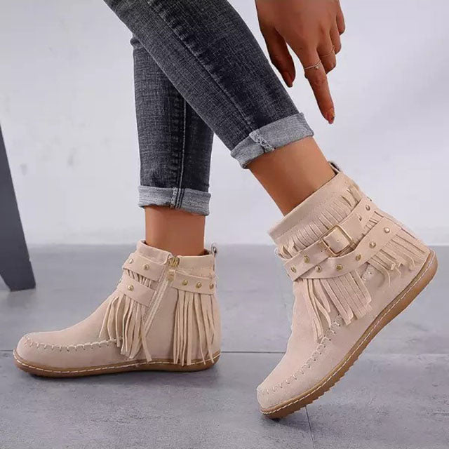 Liliana - Stylowe ciepłe buty retro z frędzlami