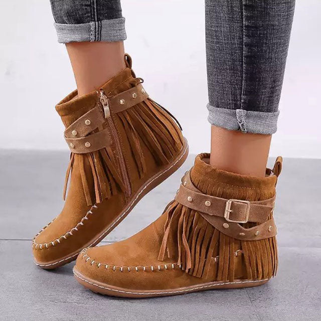 Liliana - Stylowe ciepłe buty retro z frędzlami