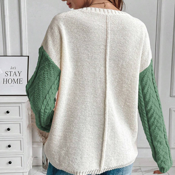 Oliwia - Stylowy sweter damski z dzianiny z opadającymi ramionami