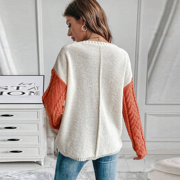 Oliwia - Stylowy sweter damski z dzianiny z opadającymi ramionami