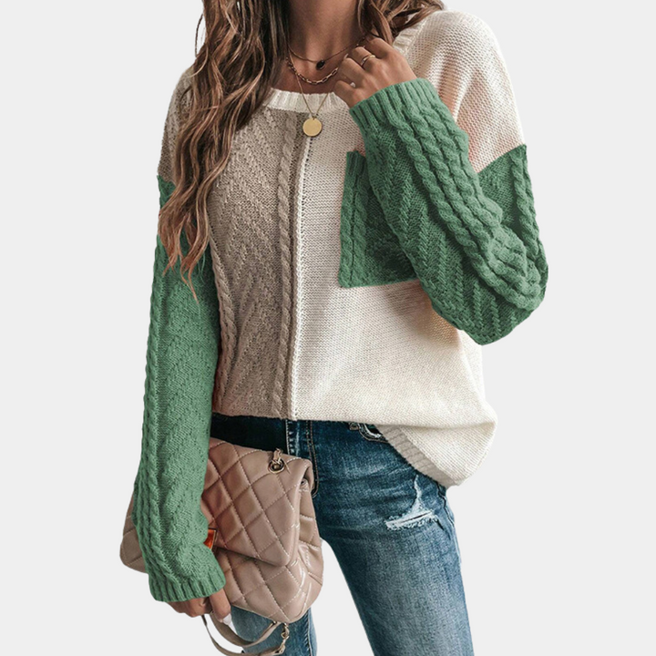 Oliwia - Stylowy sweter damski z dzianiny z opadającymi ramionami