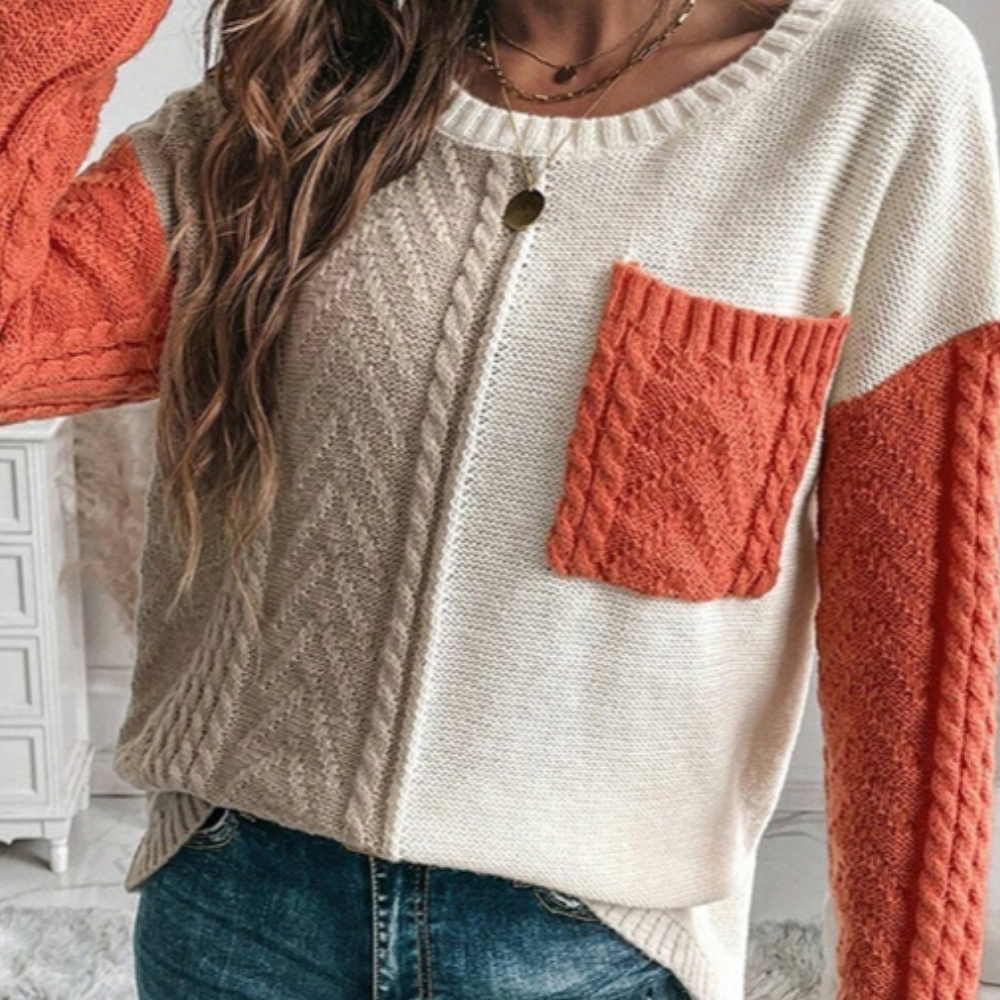 Oliwia - Stylowy sweter damski z dzianiny z opadającymi ramionami