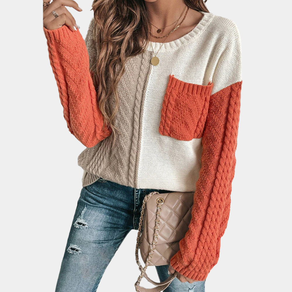 Oliwia - Stylowy sweter damski z dzianiny z opadającymi ramionami