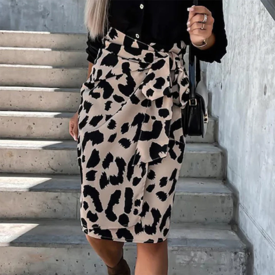 EHLEYR - Modna spódnica z eleganckim nadrukiem w panterkę