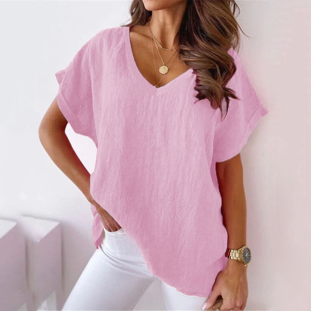 Lucy - Miękka koszulka z krótkim rękawem V-neck dla kobiet zapewniająca najwyższy komfort noszenia