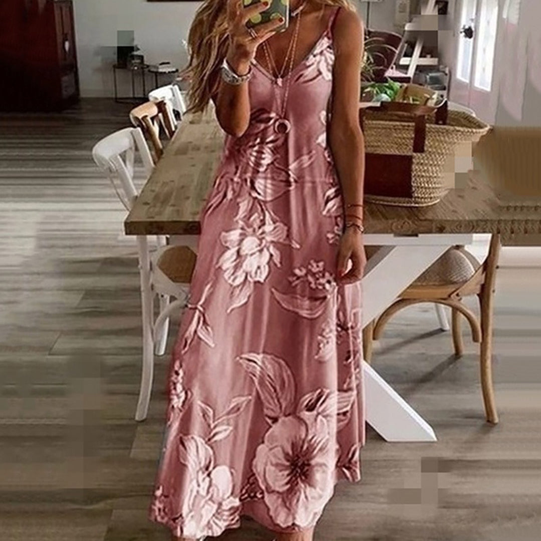 AINO - Elegancka sukienka w kwiaty z dekoltem w kształcie litery V dla wyrafinowanego wyglądu