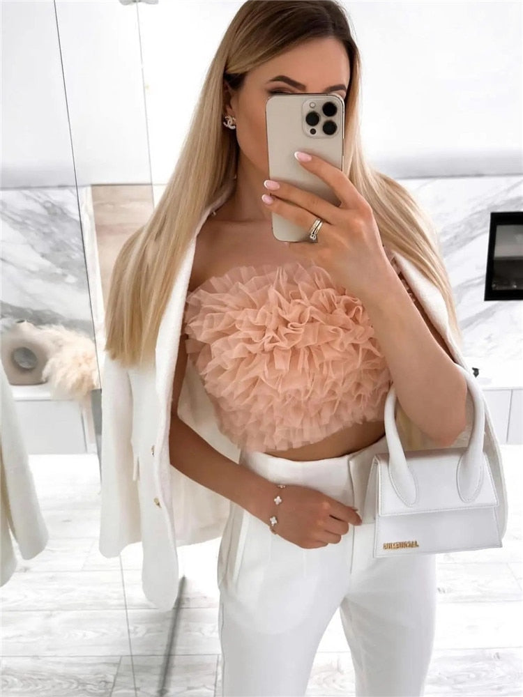 Elegancki różany top bez ramiączek dla kobiet - idealny na każdą okazję!
