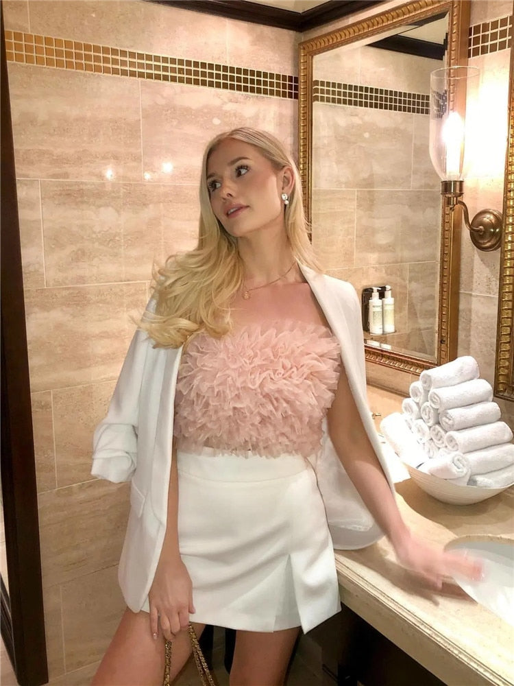 Elegancki różany top bez ramiączek dla kobiet - idealny na każdą okazję!