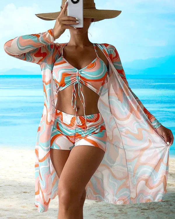 Alma - czarujący 3-częściowy zestaw bikini z pięknym kwiatowym wzorem