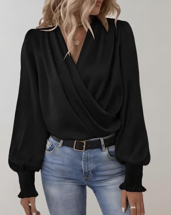 Minda - Efektowna wiosenna bluzka z długim rękawem V-neck dla kobiet