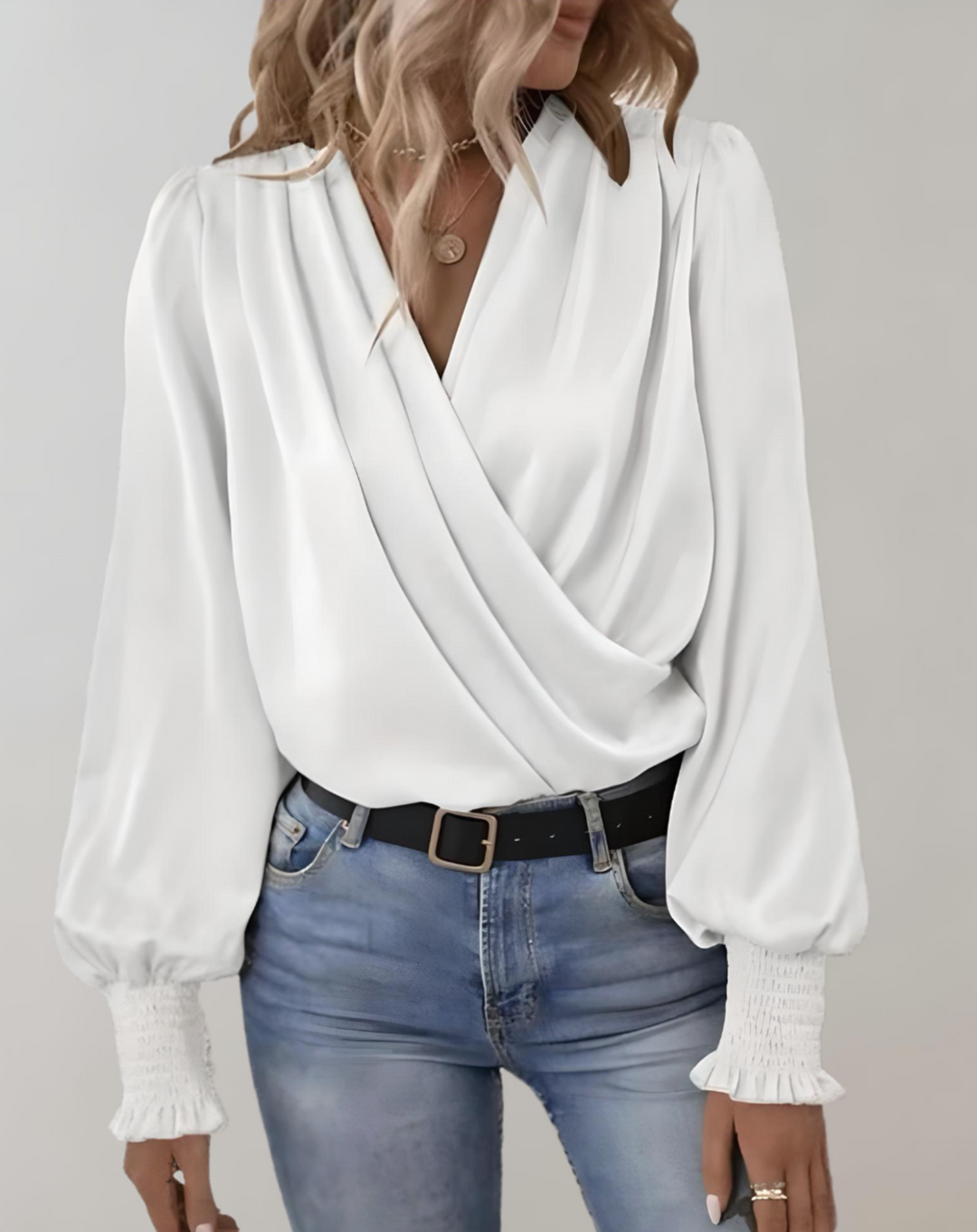 Minda - Efektowna wiosenna bluzka z długim rękawem V-neck dla kobiet