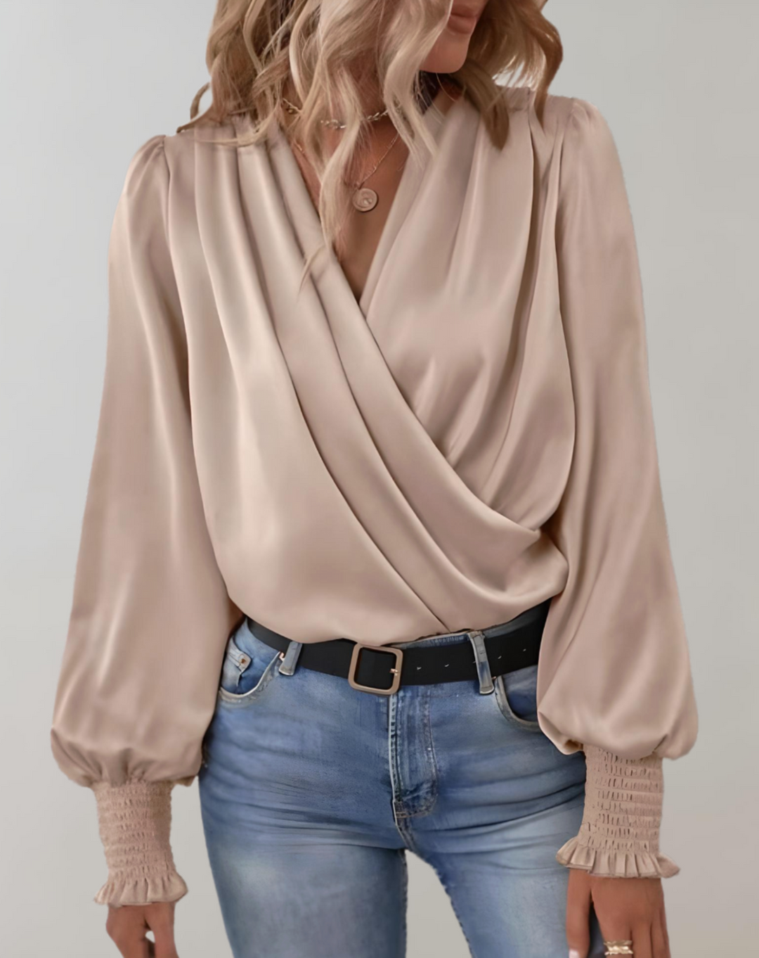 Minda - Efektowna wiosenna bluzka z długim rękawem V-neck dla kobiet