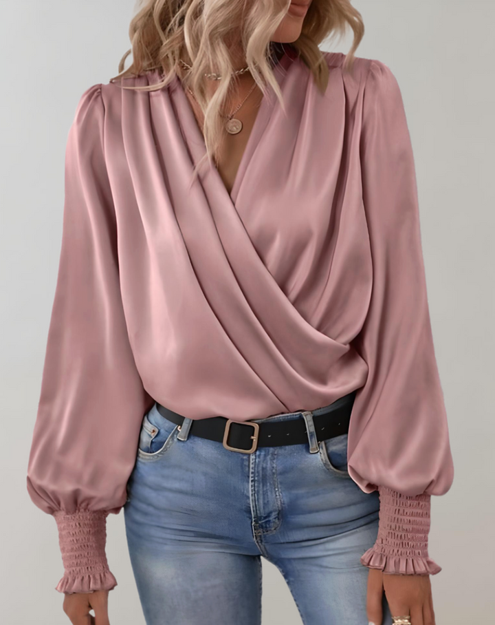Minda - Efektowna wiosenna bluzka z długim rękawem V-neck dla kobiet