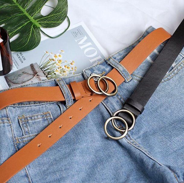 Aria - Elegancki damski pasek skórzany ze stylową klamrą O-ring