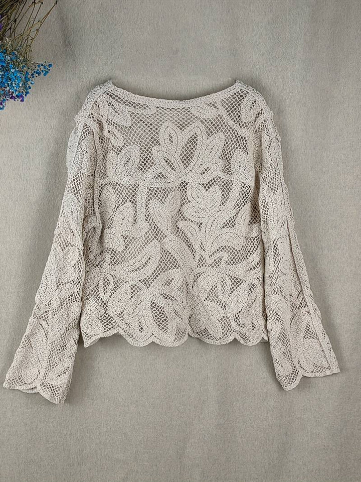 Stylowa morelowa koszula damska z długim rękawem - Diana Collection