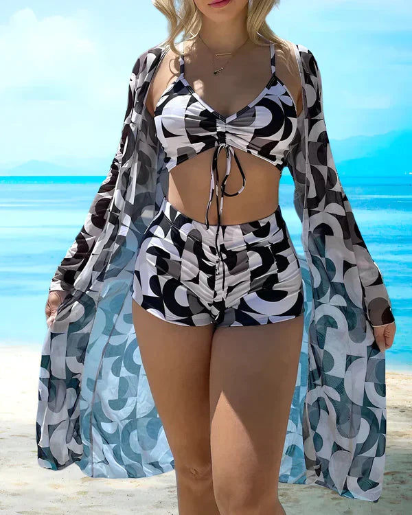 Alma - czarujący 3-częściowy zestaw bikini z pięknym kwiatowym wzorem