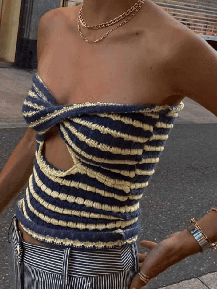 Fenna - Modny przycięty top bandeau z modnym akcentem dla kobiet