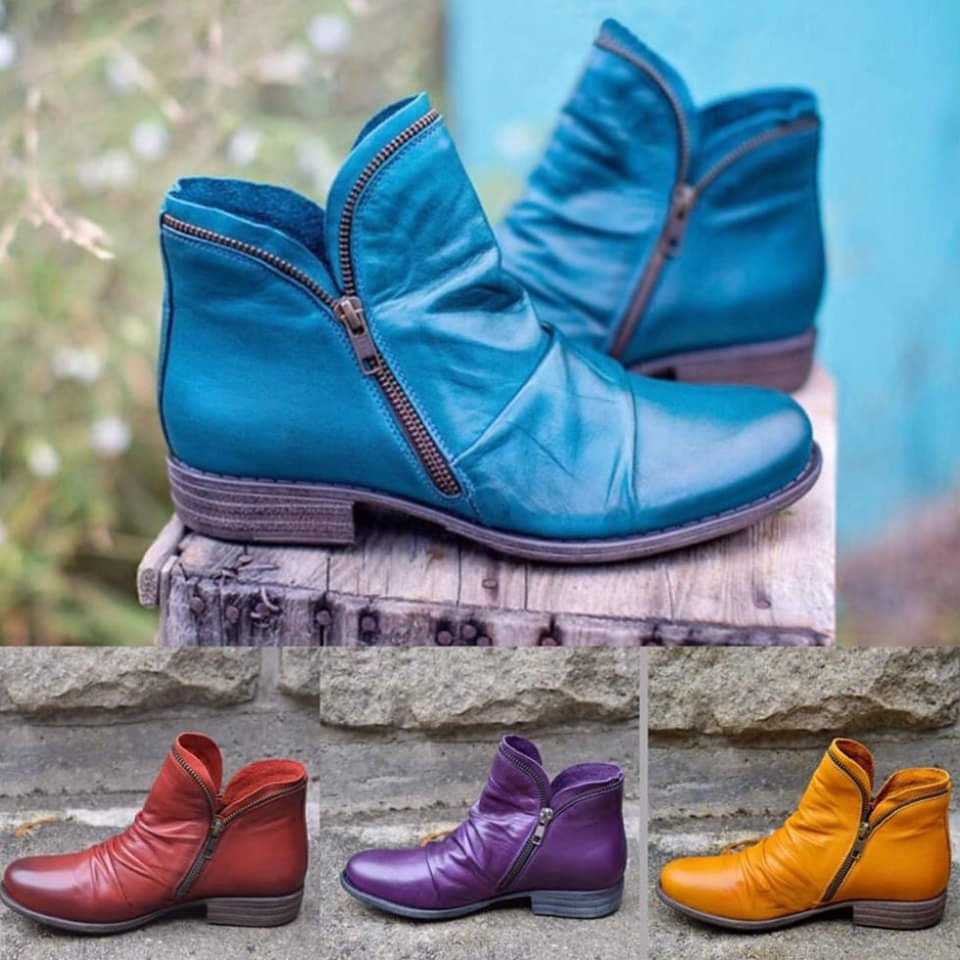 Zofia™ - Skórzane Botki z Zamkiem
